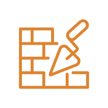 Brick wall with trowel repair icon to represent seal foundations