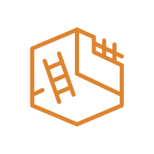 Room corner with ladder icon to represent crawl space and attic